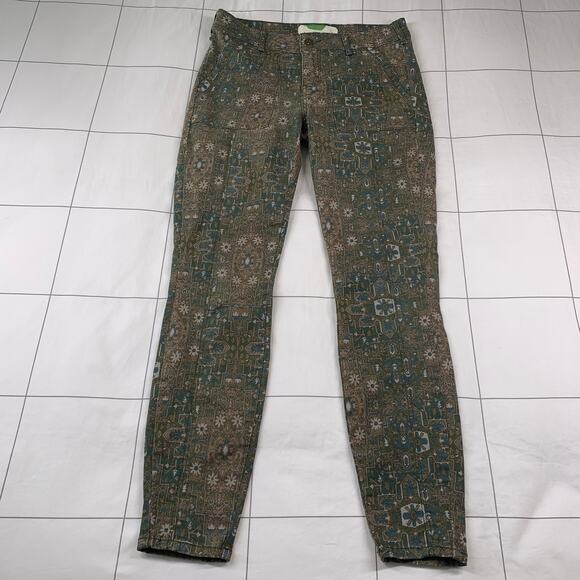 Anthropologie Pants Womens 26 Green Cadet Slim Utility Floral Casual High Rise - Picture 2 of 10